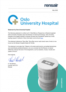 Oslo university hospital efficiency statement Rensair air purifier